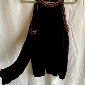 Express Black Top, Open Shoulder, Long Sleeves, Button/back, Rayon 100%, Medium